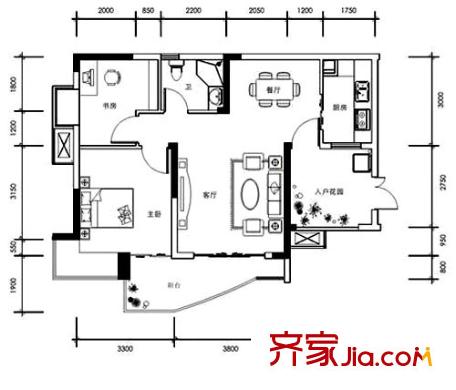 云天城市星空戶型圖A-2、7戶型 2室2廳1衛(wèi)1廚