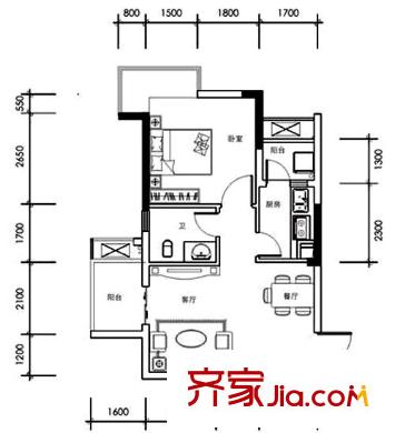 云天城市星空戶型圖A-3、6戶型 1室1廳1衛(wèi)1廚