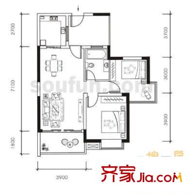 龍城靜園 3室 戶型圖