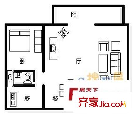 龍城靜園戶型圖戶型圖 1室2廳1衛(wèi)1廚