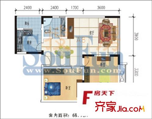 天河名港戶型圖2室 2室2廳1衛(wèi)1廚
