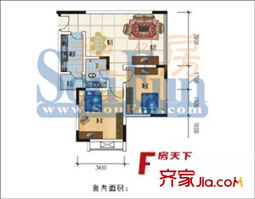 天河名港戶型圖2室 2室1廳1衛(wèi)1廚