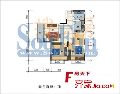天河名港戶型圖2室 2室2廳1衛(wèi)1廚