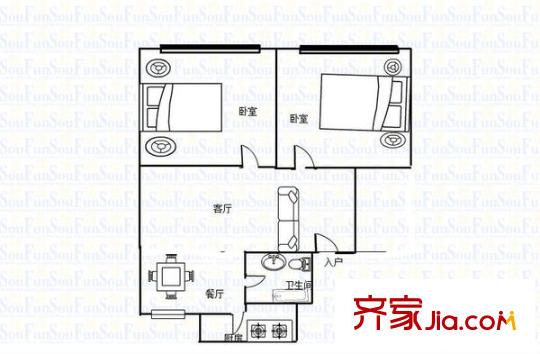 建新東路小區(qū) 2室 戶型圖