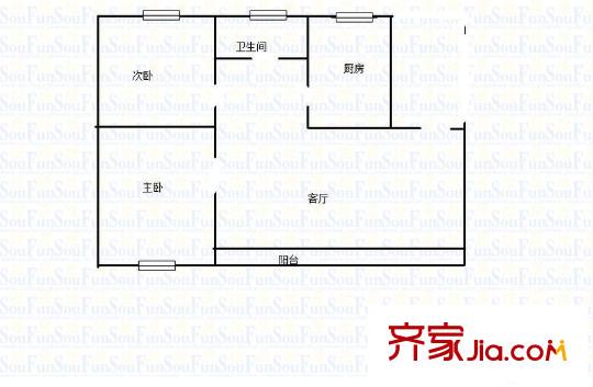 石小路小區(qū) 2室 戶型圖