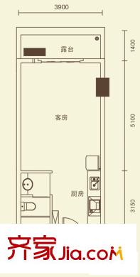 美麗時光戶型圖一期15號樓標準層A戶型 1室1廳1衛(wèi)1廚