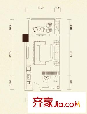 美麗時光戶型圖二期23/24號樓標準層14戶型 1室1衛(wèi)1廚