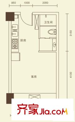 美麗時光戶型圖一期15號樓標準層B戶型 1室1廳1衛(wèi)1廚