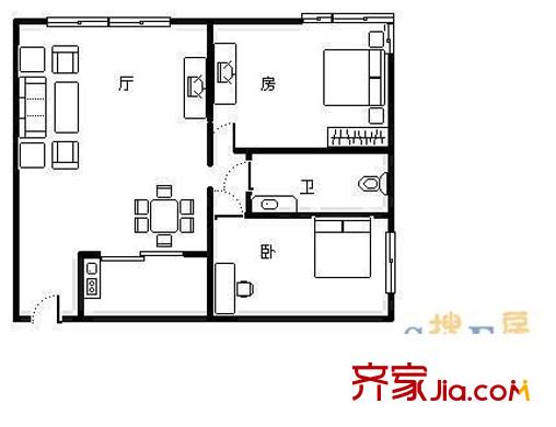 朝陽路小區(qū) 2室 戶型圖