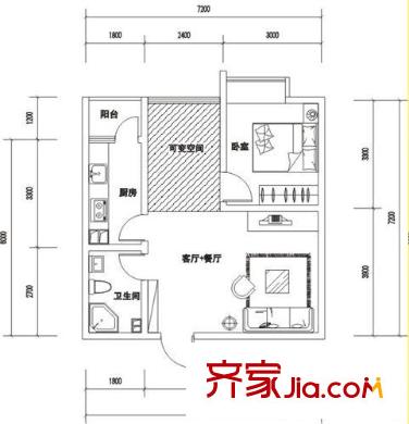 天奇渝中世紀(jì)戶型圖B1戶型 2室2廳1衛(wèi)1廚
