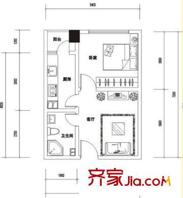 天奇渝中世紀(jì)戶型圖A1戶型 1室1廳1衛(wèi)1廚