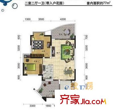 海棠曉月海雅居戶型圖戶型圖4 2室2廳1衛(wèi)1廚