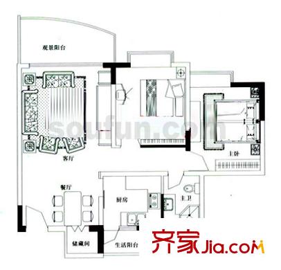鴻程山水家園 戶型圖3室