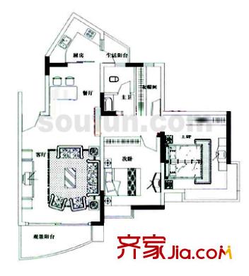 鴻程山水家園 戶型圖2室
