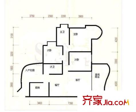 金輝融僑半島云滿庭D區(qū) 3室 戶型圖