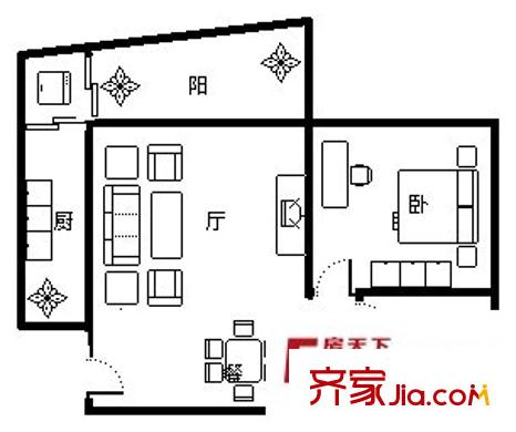 海韻名邸 1室 戶型圖