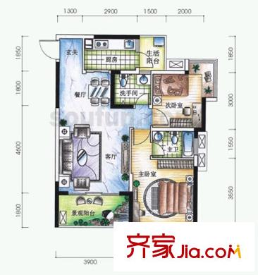 元佳廣場戶型圖5平方米8 2室2廳1衛(wèi)1廚