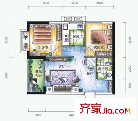 元佳廣場戶型圖5幢13號 2室2廳1衛(wèi)1廚