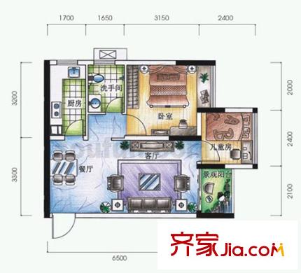 元佳廣場戶型圖5平方米7 2室2廳1衛(wèi)1廚