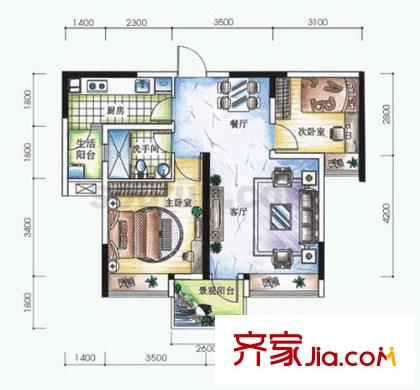 元佳廣場(chǎng)戶型圖4平方米7、8 2室2廳1衛(wèi)1廚