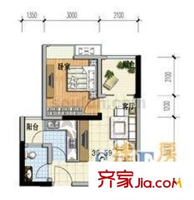 海韻名邸 1室 戶型圖