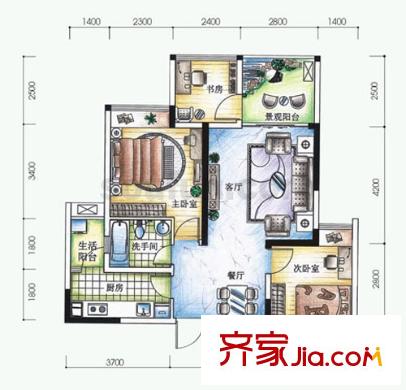 元佳廣場(chǎng)戶型圖4平方米2、3戶型 3室2廳1衛(wèi)1廚