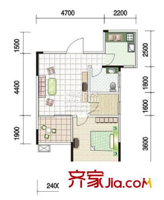 江南世家戶型圖榕香庭B6/B7型 1室2廳1衛(wèi)1廚