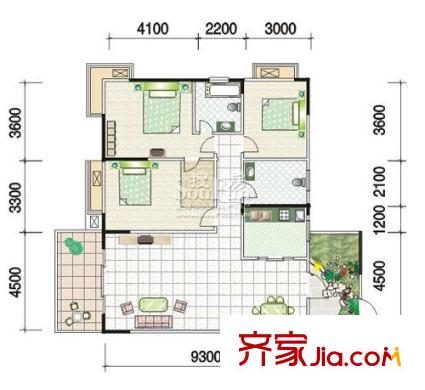 江南世家戶型圖蘭香庭C2型 3室2廳2衛(wèi)1廚