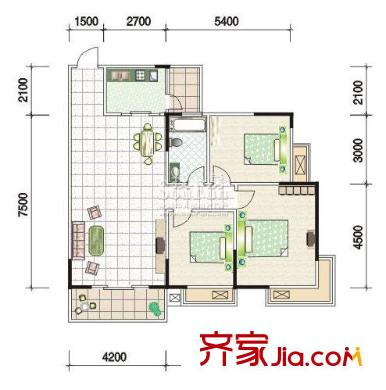 江南世家戶型圖蘭香庭C5型 3室2廳1衛(wèi)1廚