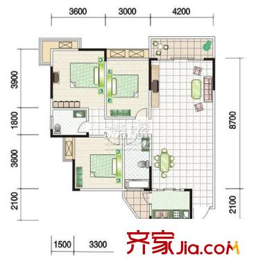 江南世家戶型圖榕香庭B2/B3型 3室2廳2衛(wèi)1廚