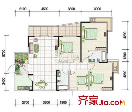 江南世家戶型圖蘭香庭C4型 4室2廳2衛(wèi)1廚