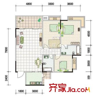 江南世家戶型圖蘭香庭C3型 3室2廳2衛(wèi)1廚