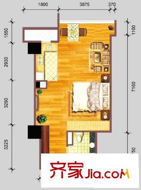 創(chuàng)匯首座戶型圖B戶型 1室1衛(wèi)1廚