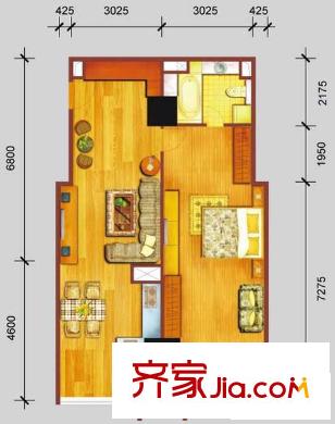 創(chuàng)匯首座戶型圖F戶型 1室1廳1衛(wèi)1廚