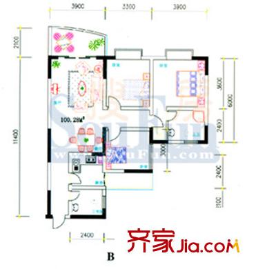 港航家園A區(qū)戶型圖戶型bc2 3室2廳2衛(wèi)1廚
