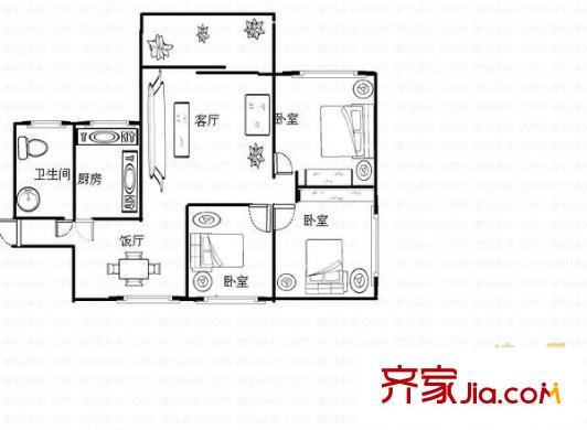 港航家園A區(qū)戶型圖港航家園 3室 戶型圖 3室2廳1衛(wèi)1廚
