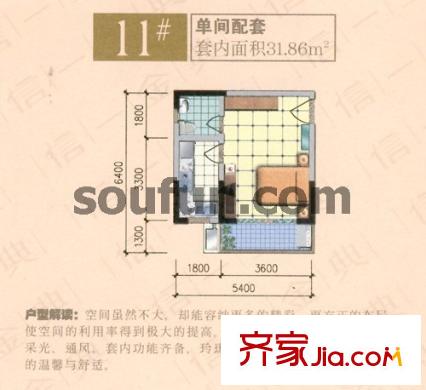 信一金典戶型圖11#單間配套 1室1衛(wèi)1廚