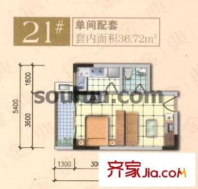 信一金典戶型圖21#單間配套 1室1衛(wèi)1廚
