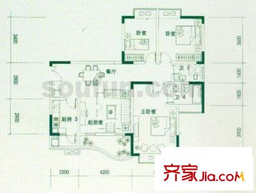 建工MORNING公館戶型圖建工.MORNING公館3室 戶型圖 3室2廳2衛(wèi)1廚