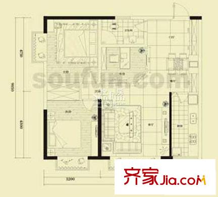 金江大廈戶型圖C1戶型05號房 3室2廳1衛(wèi)1廚