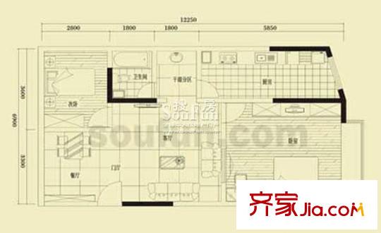 金江大廈戶型圖D2戶型15號房 2室2廳1衛(wèi)1廚