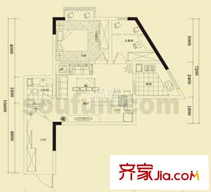 金江大廈戶型圖G戶型12號(hào)房 2室1廳1衛(wèi)1廚