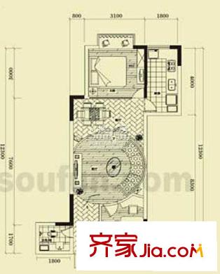 金江大廈戶型圖F戶型11號(hào)房 2室1廳1衛(wèi)1廚