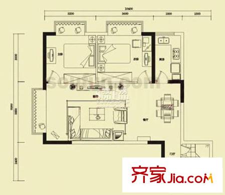 金江大廈戶型圖C2型 2室2廳1衛(wèi)1廚