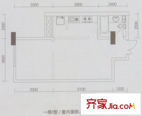 合景聚融廣場商住樓戶型圖I型 1室1廳1衛(wèi)1廚