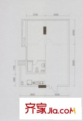 合景聚融廣場商住樓戶型圖E型 2室1廳1衛(wèi)1廚