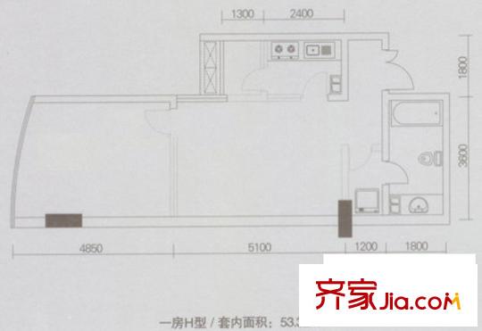 合景聚融廣場商住樓戶型圖H型 1室1廳1衛(wèi)1廚