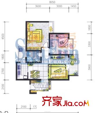 香逸半山戶型圖戶型圖 2室2廳1衛(wèi)1廚