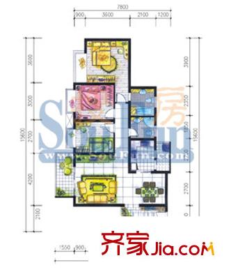 香逸半山戶型圖戶型圖 3室2廳2衛(wèi)1廚