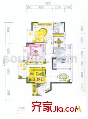 香逸半山戶型圖8號樓C戶型 2室2廳2衛(wèi)1廚